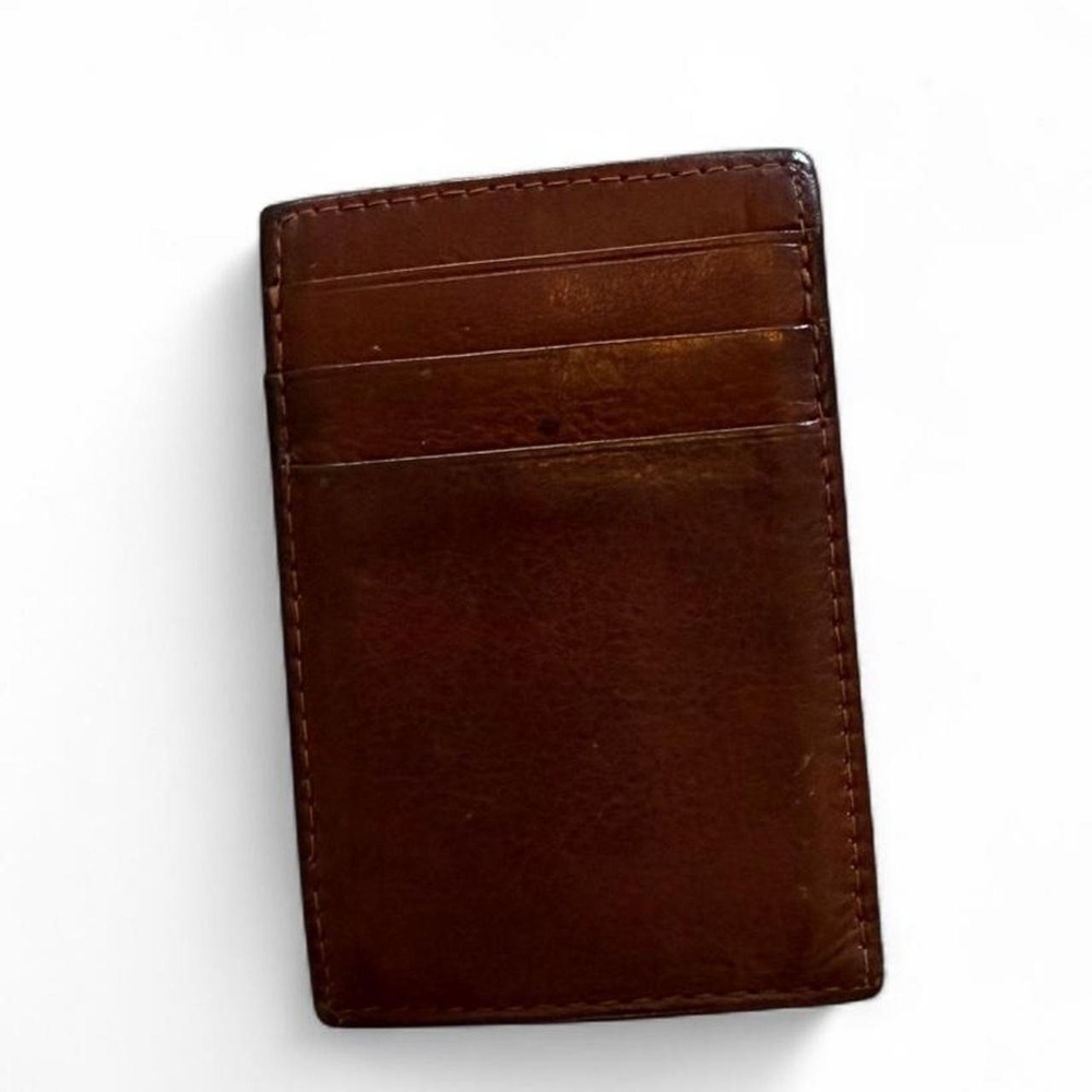 Mens Brown Genuine Leather Card Holder Magnetic Money Clip Made in Italy